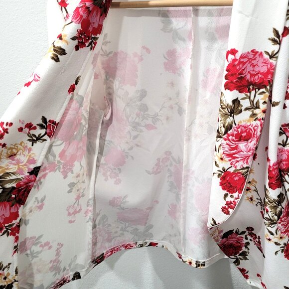 Shein Dark Pink Floral on White Open-Front Softshell Blazer Jacket Size S - Picture 4 of 11